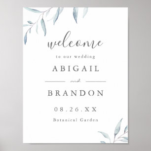 Minimal blaue Vegetation rustikale Hochzeitsempfeh Poster