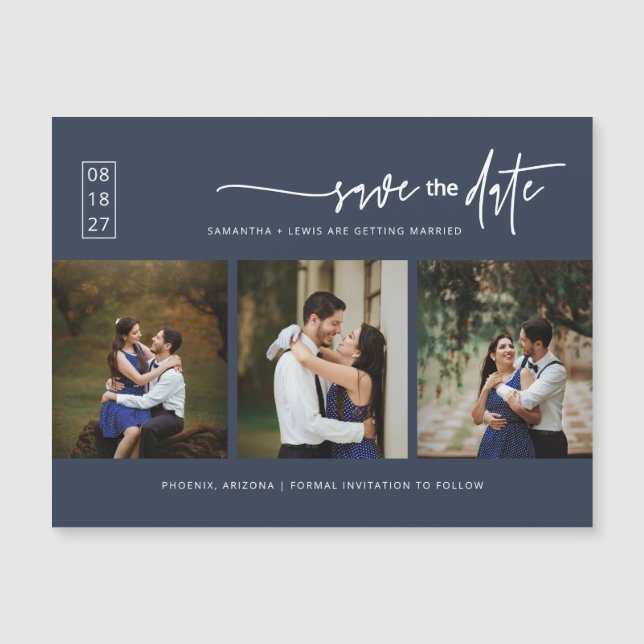 Minimal blaues Foto Save the Date Magnetkarte (Vorderseite)