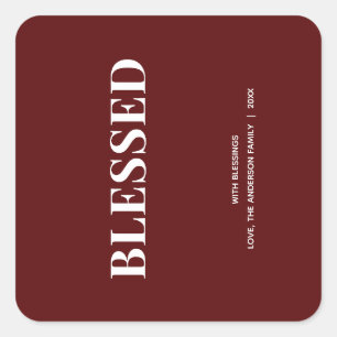 Minimal BLESSED   Deep Red Holiday Quadratischer Aufkleber
