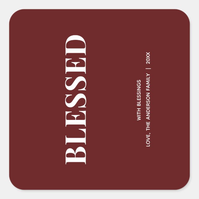 Minimal BLESSED | Deep Red Holiday Quadratischer Aufkleber (Vorderseite)