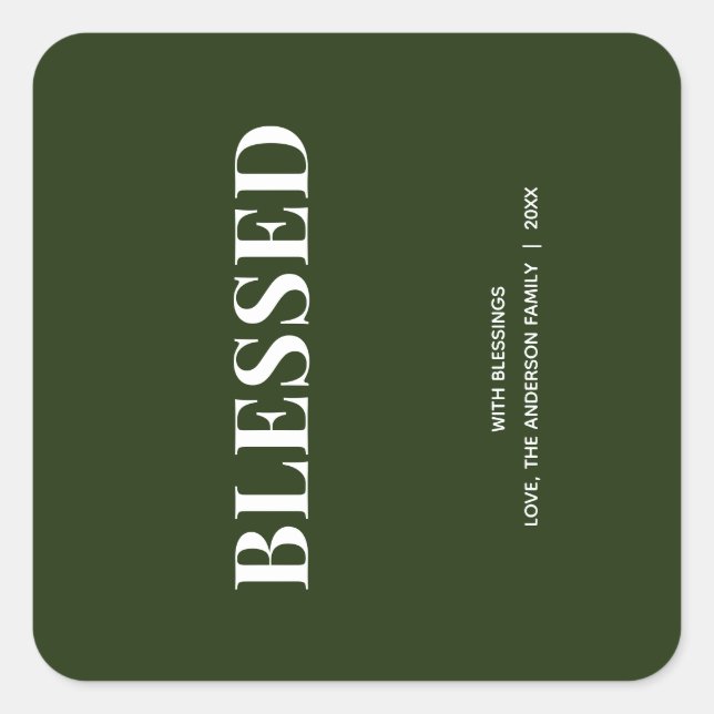 Minimal BLESSED | Forest Green Holiday Quadratischer Aufkleber (Vorderseite)
