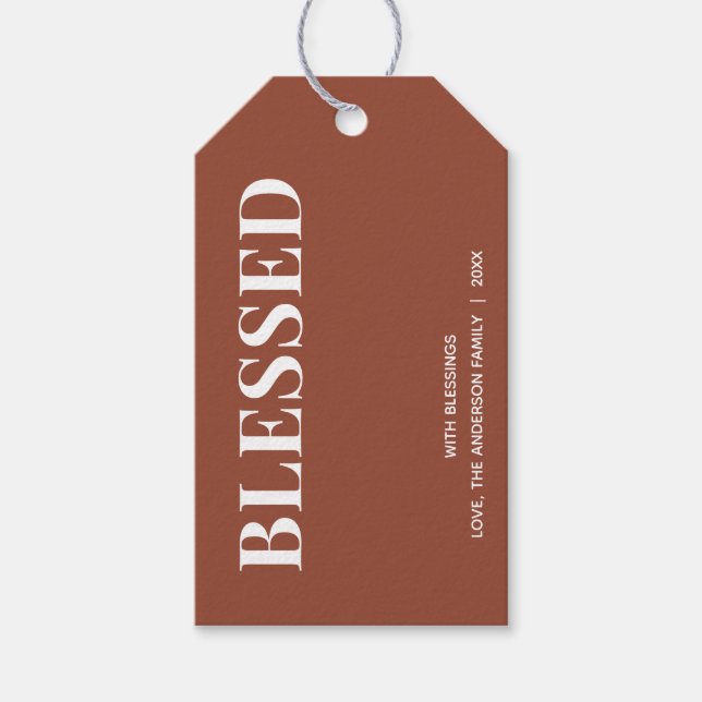 Minimal BLESSED | Terrakotta-Feiertage Geschenkanhänger (Vorderseite)