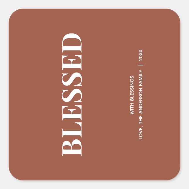 Minimal BLESSED | Terrakotta-Feiertage Quadratischer Aufkleber (Vorderseite)