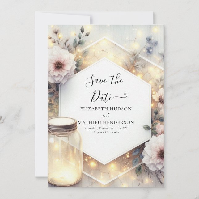 Minimal Bloom Mason Jar Wedding Save The Date (Vorderseite)