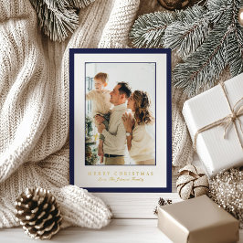 Minimal Blue Border Photo Elegant Christmas Folien Feiertagskarte