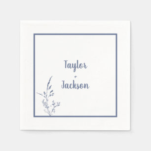 Minimal Blue Botanical Wedding Napkins Serviette