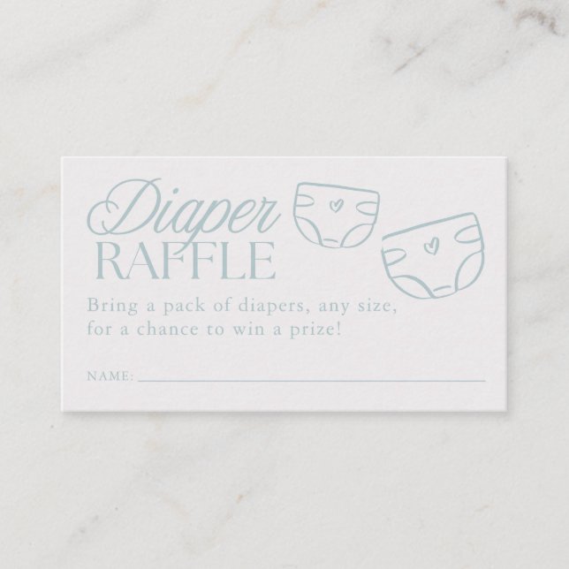 Minimal Blue Boy Baby Shower Diaper Raffle Begleitkarte (Vorderseite)