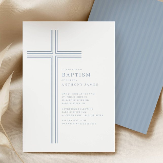 Minimal Blue Cross Baptism Invitation Einladung (Von Creator hochgeladen)
