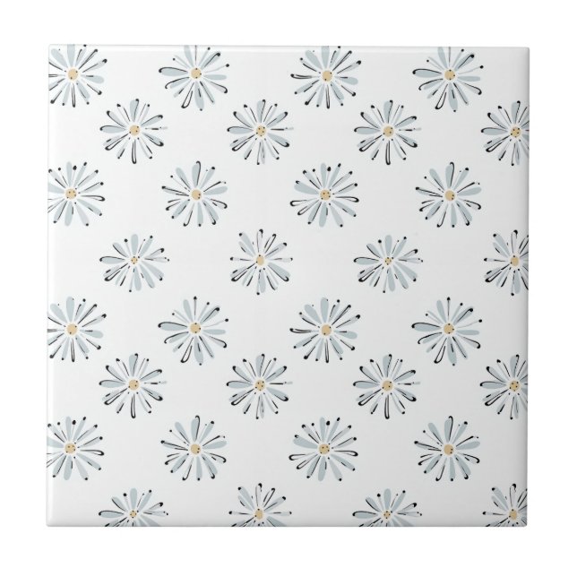 Minimal Blue Daisy Floral Fliese (Vorderseite)