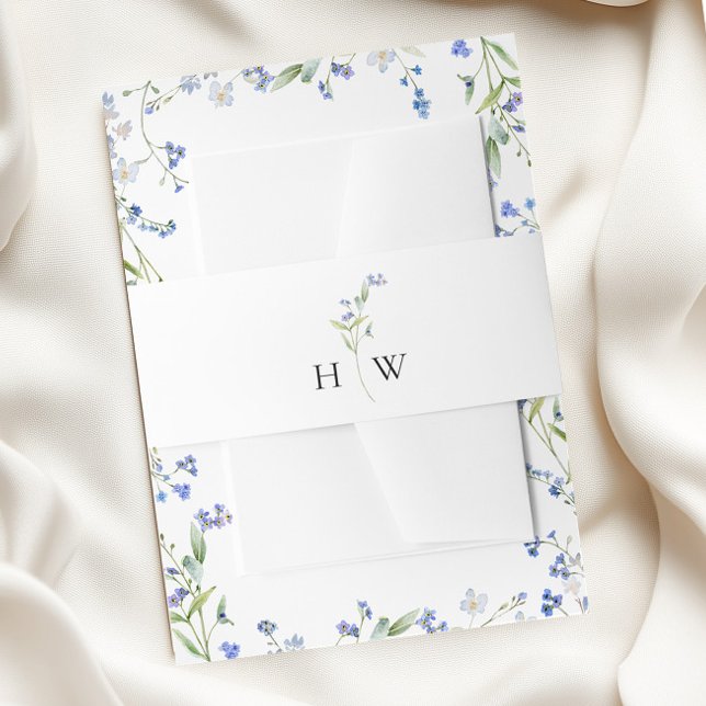 Minimal Blue Floral Wedding Einladungsbanderole (Von Creator hochgeladen)