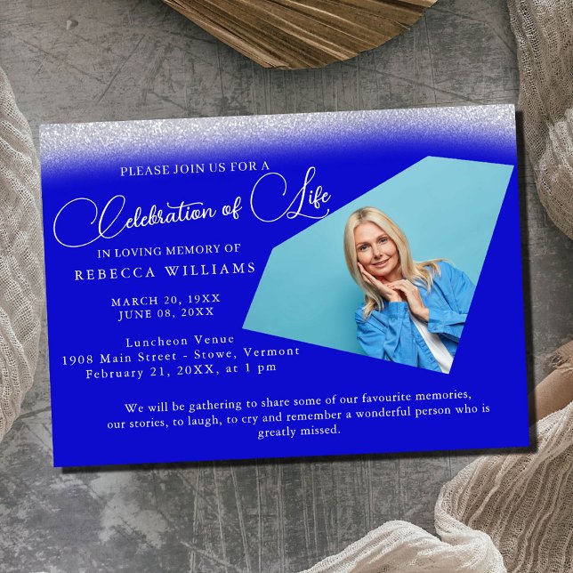 Minimal Blue Foto Celebration of Life Einladung (Von Creator hochgeladen)