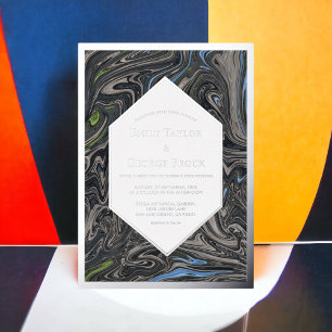Minimal Blue Gray Waves Abstrakt Wedding Silver Folieneinladung