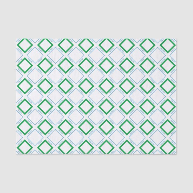 Minimal Blue Green Diamond japanischer Text Seidenpapier (Vorderseite)