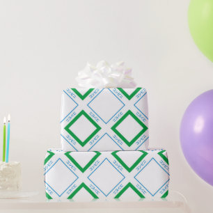 Minimal Blue Green Large Diamond Japanischer Text Geschenkpapier