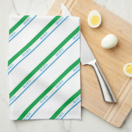 Minimal Blue Green Medium Stripe japanischer Text Geschirrtuch