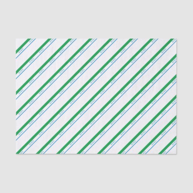 Minimal Blue Green Medium Stripe japanischer Text Seidenpapier (Vorderseite)