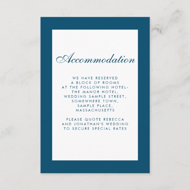 Minimal Blue Hochzeitunterkunft Eintrittskarte Begleitkarte (Vorderseite)