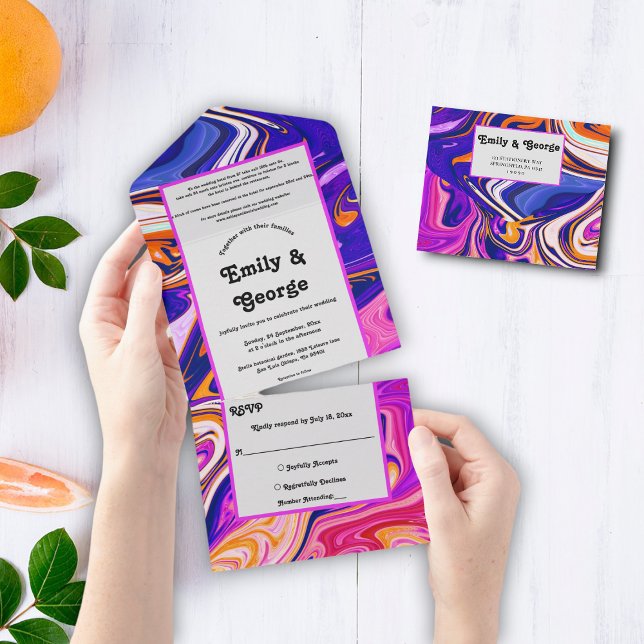 Minimal Blue Mauve Orange Galaxy Abstrakt Wedding All In One Einladung (Von Creator hochgeladen)
