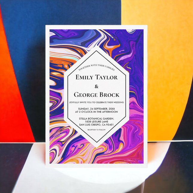 Minimal Blue Mauve Orange Galaxy Abstrakt Wedding Einladung (Von Creator hochgeladen)