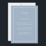 Minimal Blue Monogram Simple Elegante Wedding Einladung<br><div class="desc">Einfache Hochzeitseinladung mit modernem und elegantem Design mit Ihrem zweistelligen Monogramm oben und Ihren Details umgeben von einer dünnen Grenze. Die Schriftart und Hintergrundfarben können durch Anklicken des Buttons "Anpassen" in beliebig viele Farben geändert werden. Ein elegantes und stilvolles Design,  das sich ideal für ein minimalistisches Paar eignet.</div>