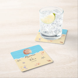 Minimal Blue Ocean Summer Wedding Rechteckiger Pappuntersetzer