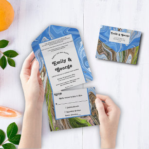 Minimal Blue Sky Green Earth Tone Abstrakt Hochzei All In One Einladung