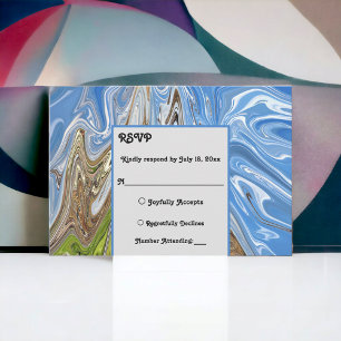 Minimal Blue Sky Green Earth Tone Abstrakt Hochzei RSVP Karte