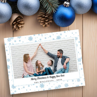 Minimal Blue Snowflakes Holiday Foto Card Feiertagskarte