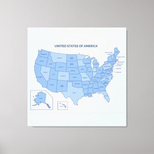 Minimal Blue United States Map Illustration Leinwanddruck (Vorderseite)