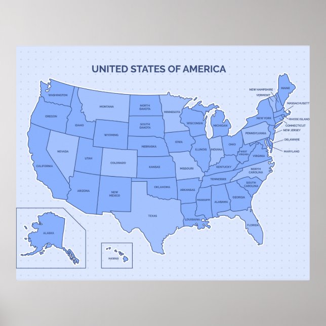 Minimal Blue United States Map Illustration Poster (Vorne)