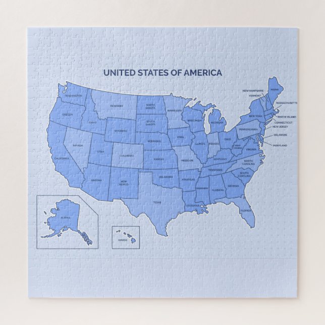 Minimal Blue United States Map Illustration Puzzle (Vertikal)