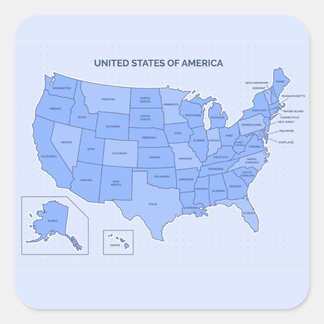 Minimal Blue United States Map Illustration Quadratischer Aufkleber (Vorderseite)