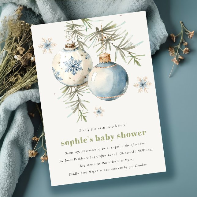 Minimal Blue Winter Weihnachten Babydusche Einladung (Von Creator hochgeladen)
