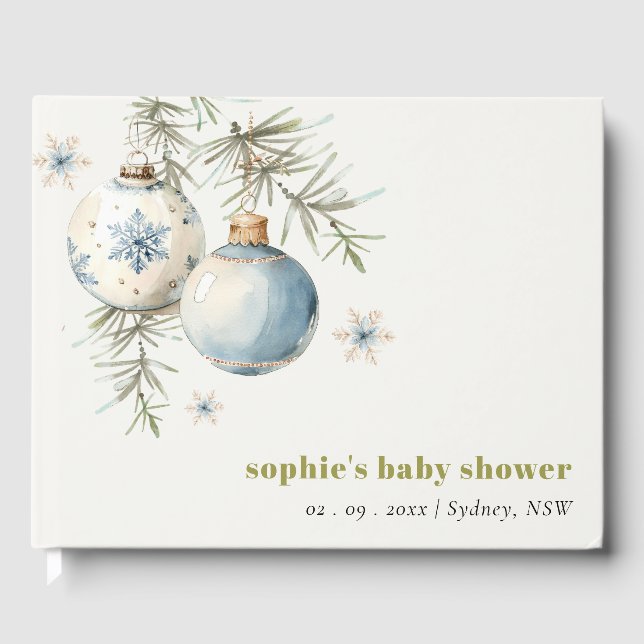 Minimal Blue Winter Weihnachten Babydusche Gästebuch (Vorderseite)