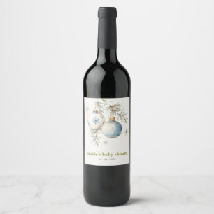 Minimal Blue Winter Weihnachten Babydusche Weinetikett
