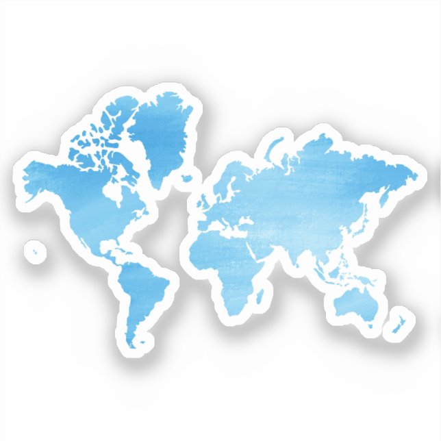 Minimal Blue World Map Watercolor Art Aufkleber (Vorderseite)