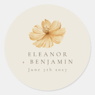 Minimal Blue Yellow Floral Watercolor Boho Hochzei Runder Aufkleber
