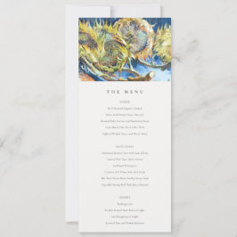 Minimal Blue Yellow Sunflower Wedding Menu Card Einladung