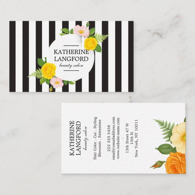 Minimal Blumenstrauß Beauty Salon Business Suite Visitenkarte (Vorne/Hinten)