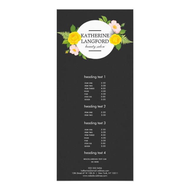 Minimal Blumenstrauß Schönheitssalon Schwarz Werbekarte (Vorne)