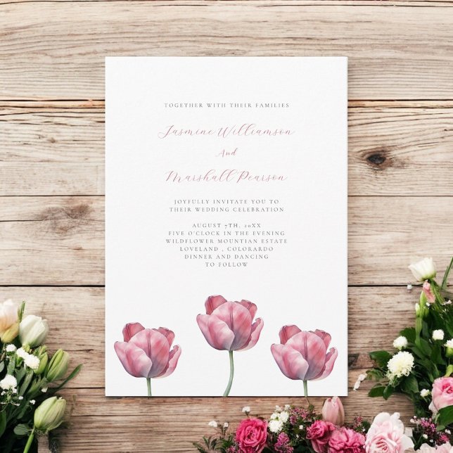 Minimal Blumenzelt Einladung (elegant dusty pink simple floral fully editable wedding invitation )