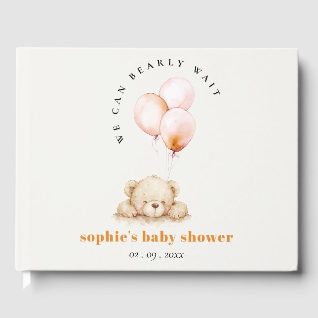 Minimal Blush Bearly Wait Balloon Baby Dusche Gästebuch (Vorderseite)