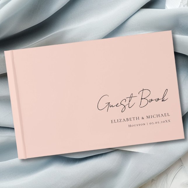 Minimal, Blush Handwriting-Skript Hochzeit Gästebuch (Minimal, Blush Handwriting Script Wedding Guest Book with your name and date.)