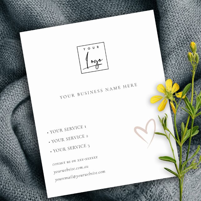 Minimal Blush Heart Kraft Business Service Logo Flyer (Von Creator hochgeladen)