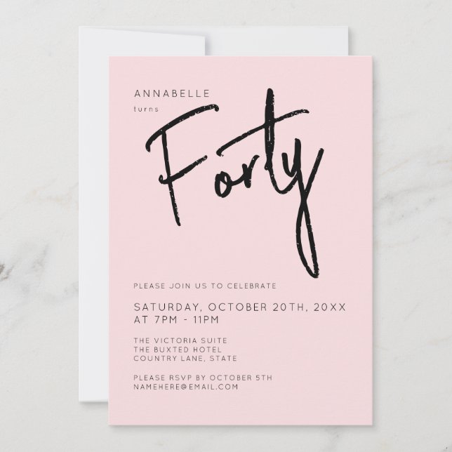 Minimal Blush Pink 40. 40. Geburtstag Einladung (Vorderseite)