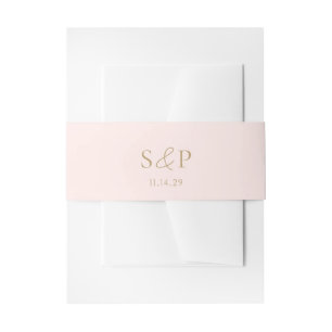 Minimal Blush Pink Gold Monogram Elegante Hochzeit Einladungsbanderole