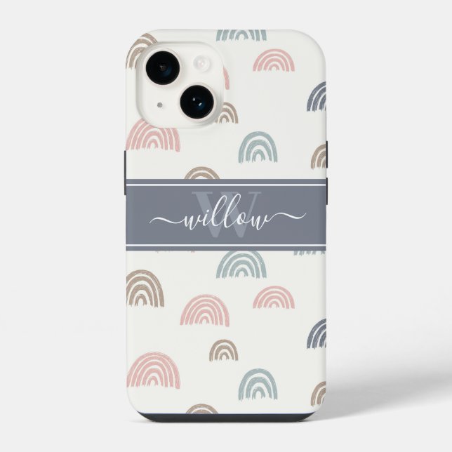 Minimal Boho ästhetische Rainbow Monogram iPhone Hülle (Rückseite)