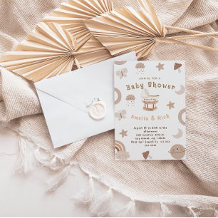 Minimal Boho Bassinet Gender Neutral Baby Dusche Einladung