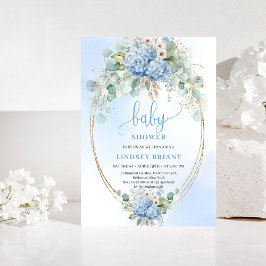 Minimal Boho Blue Floral Baby Shower Invitation Einladung