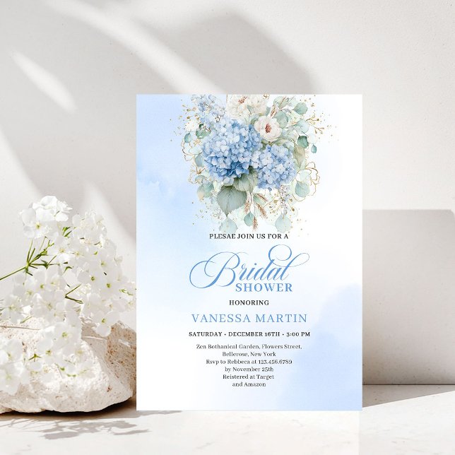 Minimal Boho Blue Floral Bridal Shower Invitation Einladung (Minimal Boho Blue Floral Bridal Shower Invitation)